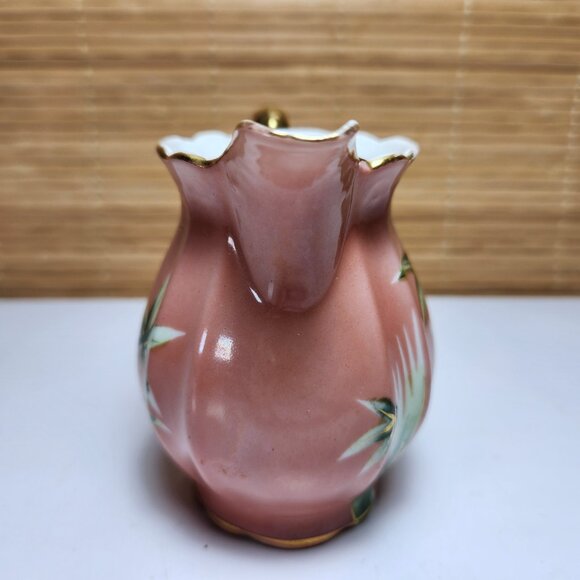 Shafford Pitcher Creamer Hand Painted Japan Pink with Green Leaves Gold Lustre - Picture 6 of 9